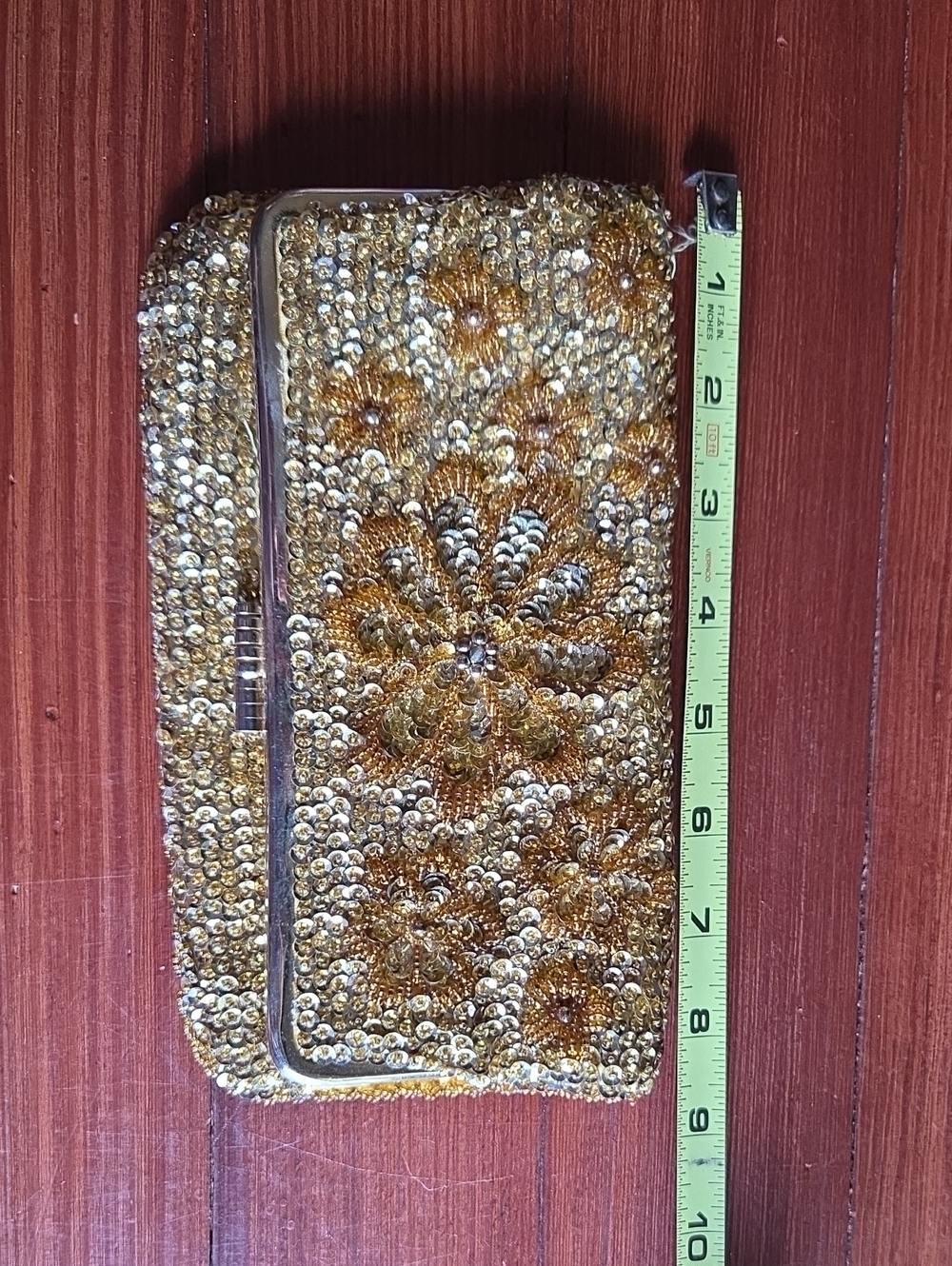 Vintage Gold Sequin Floral Evening Clutch